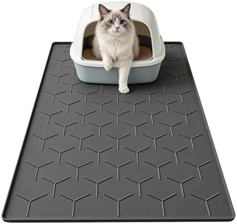 Garoopion Silicone Cat Litter Mat 34×22 inch, Easy to Clean, Black