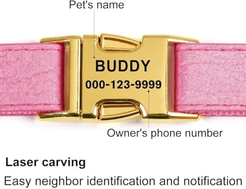 Glare Hot Pink Personalized Dog Collars Leather and Nylon Thicken Design