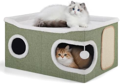 Shikha Extra Large Cat House Bed for Multi Cats with Scratch Pad Green