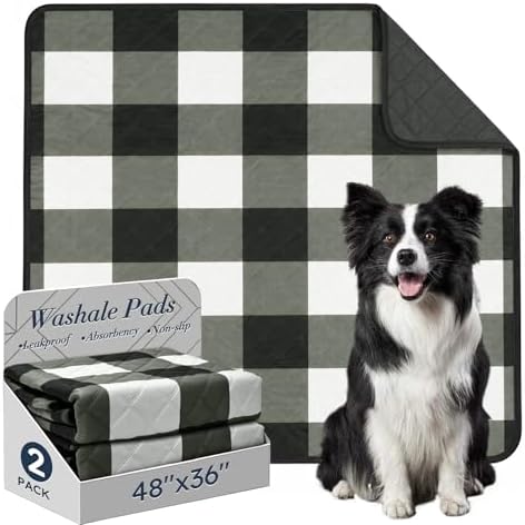 Washable Pee Pads for Dogs(2-Pack, 48"x36"),Absorbent & Leakproof Reusable Training Dog Pads Non-Slip Puppy Pads Incontinence Bed Pads for Crates, Whelping, Playpen, Bed and Floors