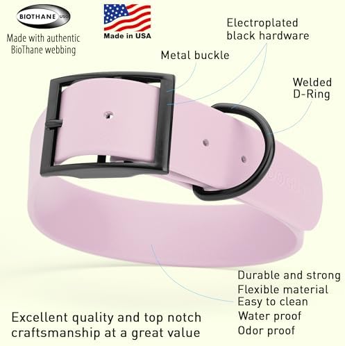 Dogline Biothane Waterproof Dog Collar Strong Coated Nylon Webbing with Black Hardware Odor- Proof for Easy Care Easy to Clean High Performance Fits Small Medium or Large Dogs, Pastel Purple