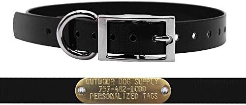 Waterproof D-Ring Dog Collar w Custom Name Tag 3/4x15, Black