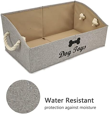 Geyecete Large Dog Toys Storage Bins - Foldable linen Trapezoid Organizer Boxes with weave Rope Handle, Collapsible Basket for Shelves (Light Brown-DOG)