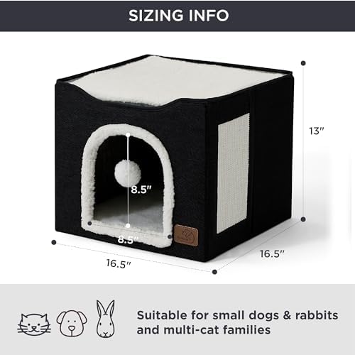 Bedsure Cat House Bed for Indoor Cats with Fluffy Ball and Scratch Pad