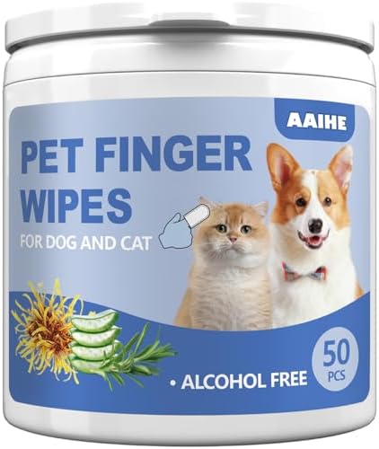 Dog Ear Finger Wipes for Dogs & Cats, Green Tea Scent, 50 Count