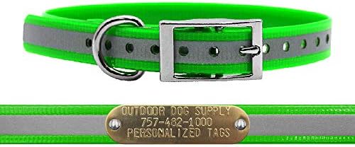 Reflective D-Ring Dog Collar w Custom Name Tag 3/4x15, Lime Green