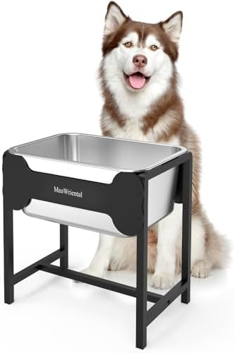 2.5 Gallon Elevated Dog Water Bowl for Large Breeds, 14.2" Tall Raised Stainless Steel Large Dog Water Bowl with Full Metal Stand for Relief Joint Pressure, Tip-Proof, Easy to Clean, Indoor & Outdoor
