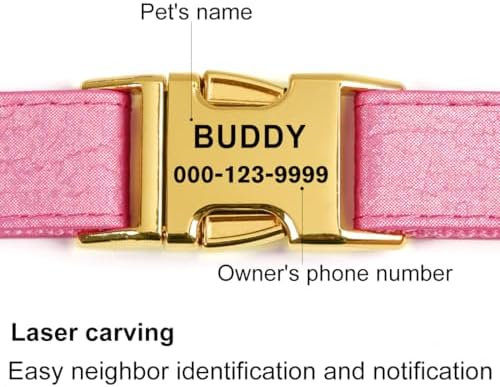 Glare Hot Pink Personalized Dog Collars Leather and Nylon Thicken Design
