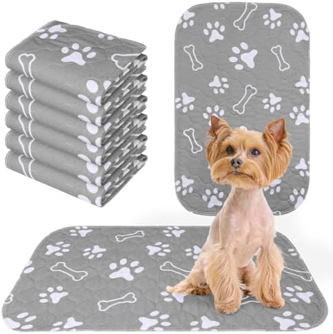 BEAUTYZOO 6 Pack Washable Pee Pads for Dogs,Reusable Puppy Pads 16x24 Gray