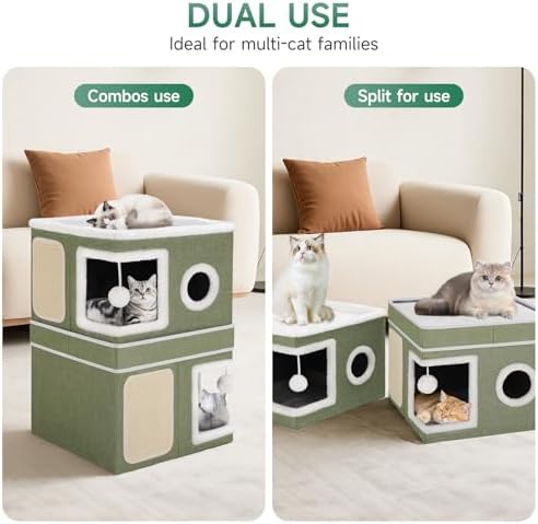 Shikha 2 Story Cat House beds for Indoor Cats with Scratch Pads Green