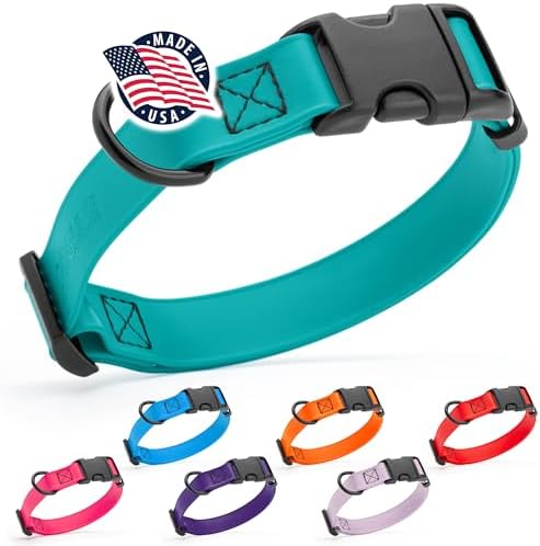 Dogline Biothane Waterproof Dog Collar with Quick Release Buckle Strong Coated Nylon Webbing with Odor- Proof for Easy Care Easy to Clean Fits Small Medium or Large Dogs, Teal 3/4" W 12-19" L