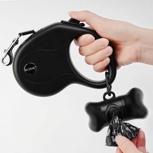 Retractable Dog Leash, 16 FT Dog Leash Retractable for Small/Medium/Large Dogs up to 50 lbs, Strong Nylon Tape, Tangle Free, One-Hand Brake (Black, 16 FT)