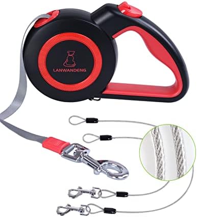 Chew Proof Retractable Dog Leash with 2 Heavy Duty Anti-Chewing Wire Ropes, 16FT Leashes 360 Tangle Free for 2 Dogs, Dual Dog Lead for Small/Medium/Large Dogs