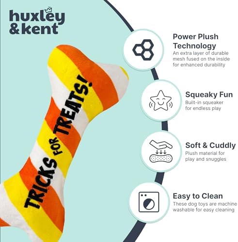 Huxley & Kent Halloween Funny Dog Toy w/Squeaker – Power Plush Squeaky Dog Toys for Small, Medium & Large Dogs – Soft Stuffed Animal for Indoor Play & Fetch - Tricks for Treats, One Size
