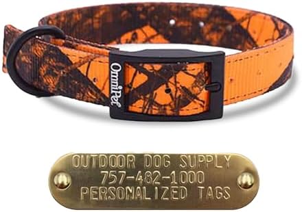 Orange Camo Nylon 22" Heavy Duty D-Ring Collar w Personalized Name Tag