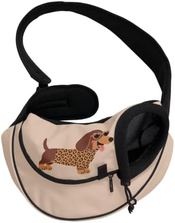 COEQINE Pink Dachshund Dog Sling Bag for Small Pets 0-15 Ibs Travel Walking