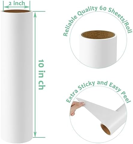 Mega Lint Roller Refills 10 inch Sticky Roller Refills for Evercare Smart Design Layers Leo Cleaning Floor Roller for Removing Pet Hair, 6 Pack Total 360 Sheets