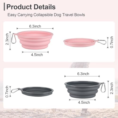 Kytely Collapsible Dog Bowls Medium (650ml), 2 Pack Travel Dog Bowls for Dog Cat, Portable Pet Water Food Bowl with Clasp, Pet Cat Feeding Cup Dish for Outdoor, Travel, Walking, Parking