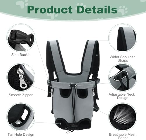 Front Pet Carrier Backpack for Small Dogs/Cats Up to 15.4-20.9lbs, Adjustable Breathable Dog Carrying Backpack, Extra Large, (Grey, 1 Pcs) Intended for Hiking/Camping/Traveling