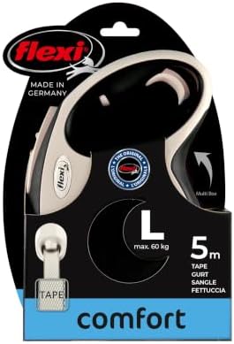 Flexi - Leash - New Comfort Model - Strap Version - Especially Sturdy Strap - Advanced Guide System - Adjustable Handle for Sizes M and L - Made in Germany - Black - L - 16 ft