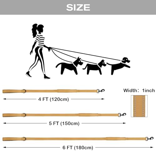 Joytale Dog Leash for Large Dogs that Pull, Double Handle, 4FT, Khaki