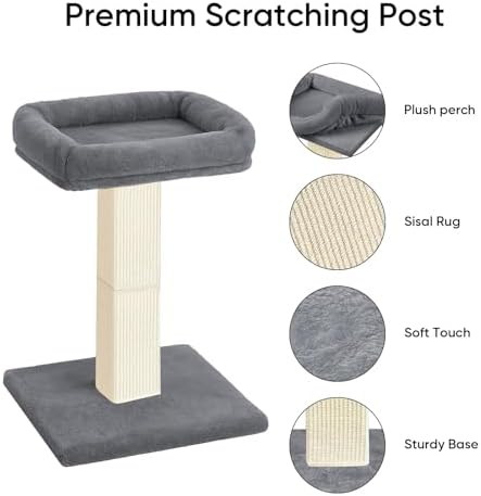 Cat Scratching Post with Plush Perch for Indoor Cats, 32 Inch, Grey