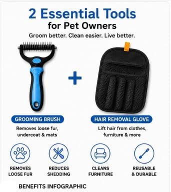 Pet Grooming Brush & Pet Hair Remover Glove Bundle | Keep your pet looking great and your home cleaner with the AJJT Pet Grooming Brush & Hair Removal Glove Bundle.