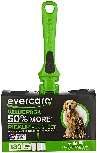 Evercare All Purpose Pet Hair Lint Roller with 2 Refills,180 Sheets –Reusable Sticky Roller for Pet Hair,Cat & Dog_Hair Remover,Lint Remover,Pet_Hair_Remover for Furniture,Clothing & Cars (Pack of 6)