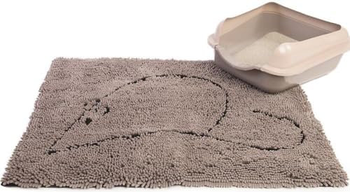 Dog Gone Smart Cat Litter Mat - Super Absorbent Microfiber - Plush Surface Traps Litter, Dirt & Moisture - Washable, Non Slip - Built with Double Basting & Stitching for Lasting Use - Grey, 35 x 26 In