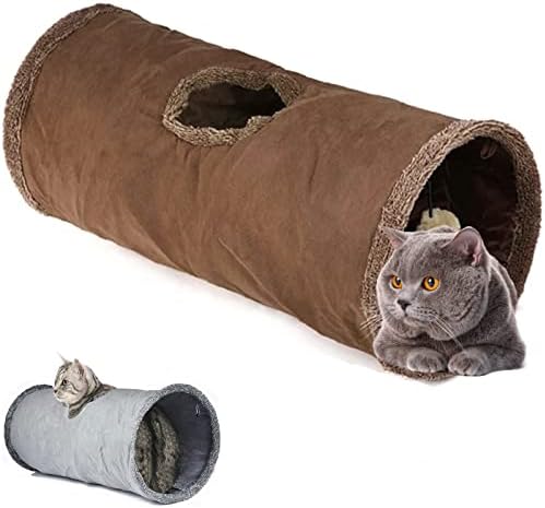 LeerKing Cat Tunnel 26"(L) Dia 12" Tubes and Tunnels connectable with Large Crinkle Hide and Seek Toy for Bunny Puppy, Brown