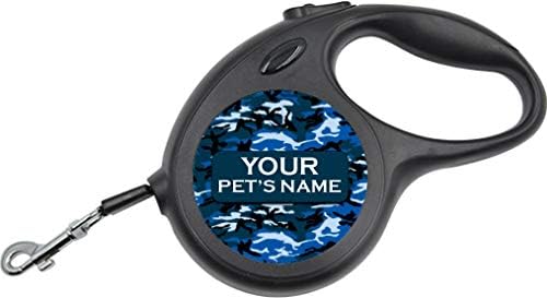 Camo Retractable Dog Walking Leash | Personalized w/Your Pet's Name (Blue)