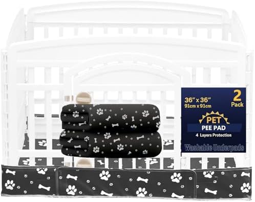 2 Pack Dog Playpen Bottom Pad Fits for 36 Inch 4 Panels Exercise Pet Playpen, Dog Crate Pad Puppy, Hoop and Loop Design (Note: Playpen Not Included). (Black)
