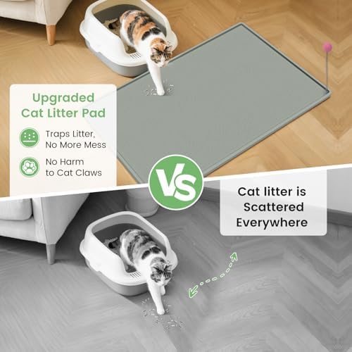 Cat Litter Mat, 38"X25" Large Litter Box Mat, Waterproof and Easy to Clean Silicone Cat Mat for Litter Box, Mat Litter Trapping Mat for Scatter Control, Keep the Floor Clean (Light Green)