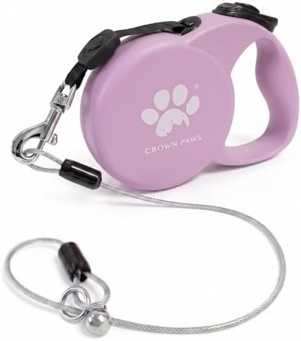 Chew Proof Retractable Dog Leash for Large Dogs, 16ft Heavy Duty Dog Lead with Anti-Chewing Steel Wire Rope, Tangle-Free 360° Swivel, One-Hand Brake & Lock, Pink L