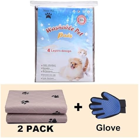 SincoPet Washable Dog Pee Pads with Puppy Grooming Gloves,Puppy Pads,Reusable Pet Training Pads,Large ,Waterproof Pet Pads for Dog Bed Mat,Super Absorbing Whelping Pads,48 Round Inch (Pack of 2)