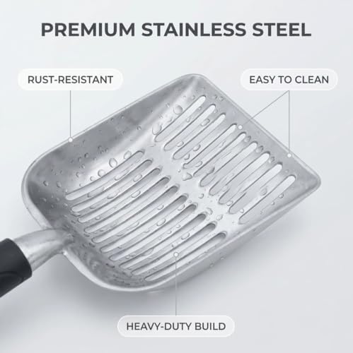 5-in-1 Heavy-Duty Full Metal Cat Litter Scoop with Holder, Cats Litter Scooper Includes Litter Bags, Handy Small Broom&Dustpan Set, Quick Sift, Easy to Clean