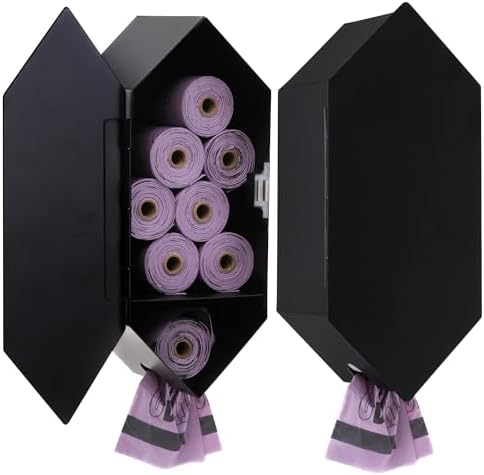 Dog Poop Bag Dispenser, Stainless-Steel and Powdercoated Black with Magnetic Door Latch, Indoor and Outdoor Rated, (Holds 8-9 Rolls-Not Included), 7.75" x 3.25", Black