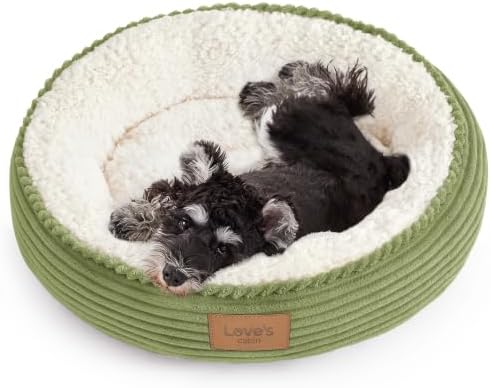 Love's cabin Round Donut Cat and Dog Cushion Bed, 24in Pet Bed for Small or Medium Dogs, Anti-Slip & Water-Resistant Bottom, Soft Durable Fabric Pet Beds, Washable Calming Cat Bed Olive Green