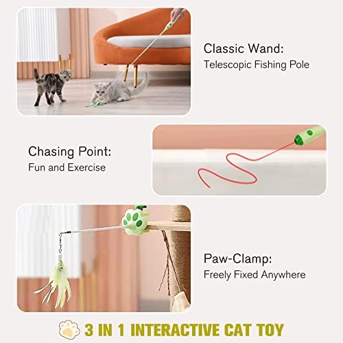 BEBOBLY 3-in-1 Retractable Cat Wand Toy for Indoor Cats Interactive Cat Feather Toys