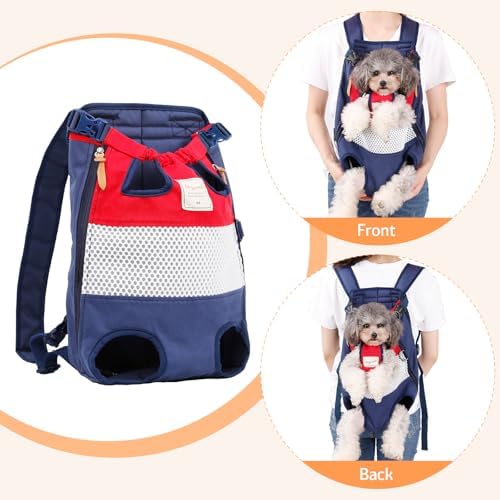 Dog Backpack Carrier Small Dog Backpack, Pet Dog Front Backpack Legs Out Dog Chest Carrier for Small Dogs, Cat Backpack Carrier Dogs Travel Back Pack Hands-Free Hiking Bike Motorcycle (Size:11–19 lbs)