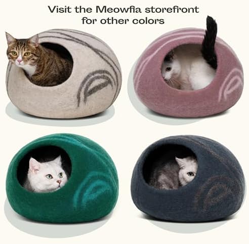 MEOWFIA Cat Cave - Merino Wool Bed for Indoor Cats (Shining Tiger, Large)
