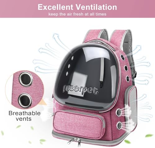 Cat Backpack Carrier, Breathable Cat Bubble Backpack Large Space Cat Carrier Backpack for Kitty Small Dog Up to 15 lbs, Foldable Airline Approved Cat Backpack, Transparent Pet Travel Backpack (Pink)