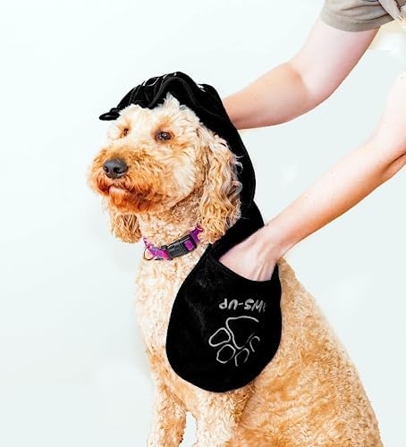 Paw Cleaning Towel for Dogs Dual Hand Pockets removes Dirt and Mud Absorbent Cotton Blend Also Great for Drying. Black