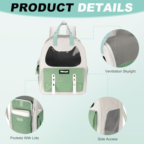 Cat Pet Backpack Carrier Green 12"x8"x14" Travel Bag