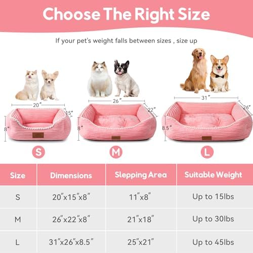 Zerbuger 20in Pink Rectangle Cat Dog Bed Machine Washable Sleeping Sofa