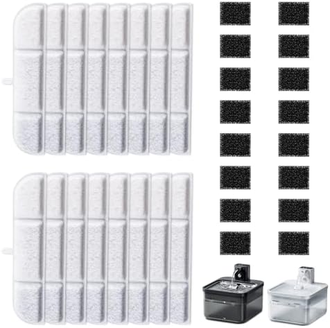 16 Packs Replacement Filters Compatible with Downy Paws Cat Water Fountain - Triple Filtration Filters for DownyPaws 84oz/2.5L Wireless Pet Fountain DPWFP6 (16 Filters & 16 Sponges)
