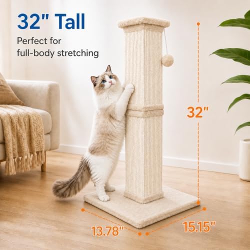 Cat Scratching Post for Indoor Cats, Sisal Cat Scratcherl, 32 Inch