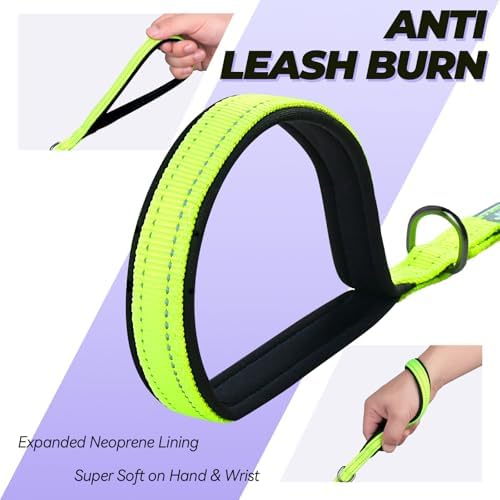 VIVAGLORY Double Handle Dog Leash Twingrip, 6ft x 1/2in, Neon Yellow