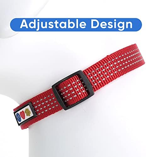 Pawtitas Reflective Dog Collar for Large Dogs – Adjustable Nylon Collar with Quick-Release Buckle | Fits Neck 16–26 in | Night Safety Training Collar | L | Red