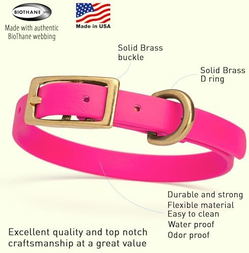 Viper Biothane Heavy Duty Waterproof Dog Collar Strong Coated Nylon Webbing w/Solid Brass Hardware Odor-Proof Easy to Clean High Performance Fits Small Medium or Large Dogs, Passionfruit Pink